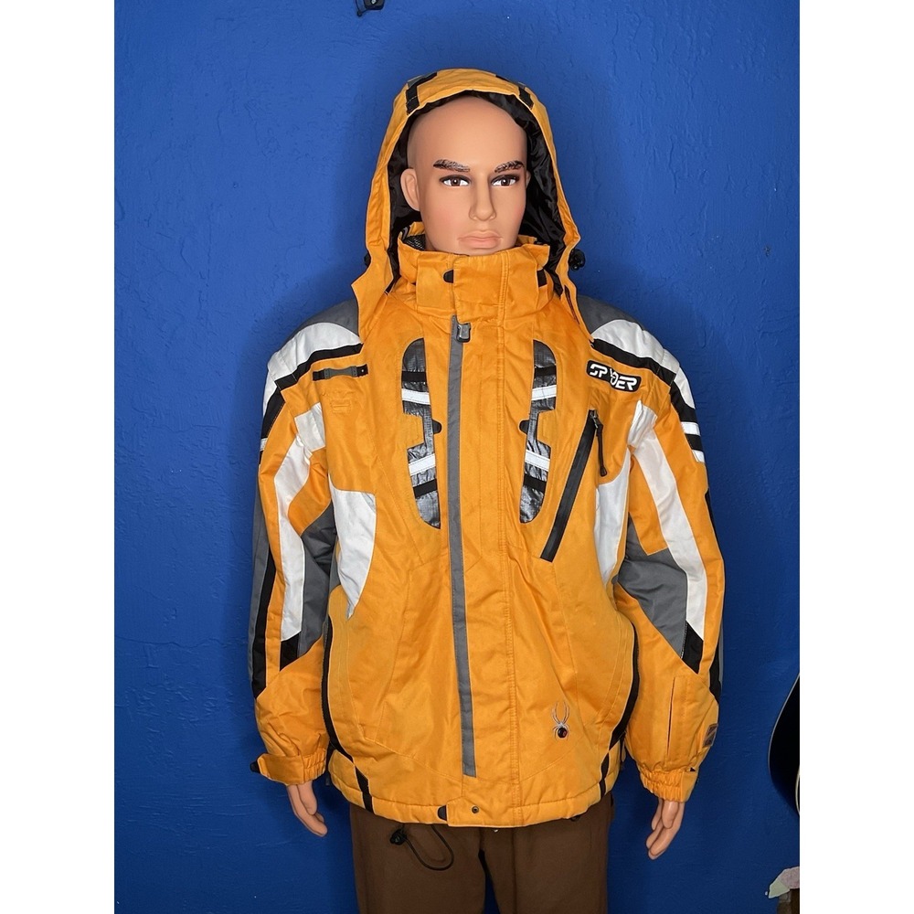 Spyder Ski Jacket Men's Large Yellow Gray X-Static Insulated Snowboard Coat